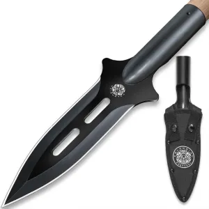 Jungle Hunter Colombian Warrior Spearhead | 6 1/2" SK5 High Carbon Steel Blade | Nonreflective Black Oxide Coating | Includes Nylon Belt Sheath | 10 3/4" Overall