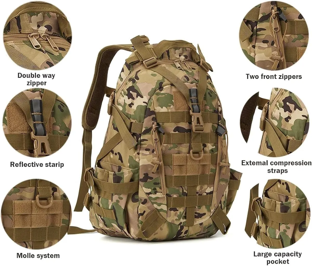 Jungle Leopard 40L Tactical Backpack Men Camping Hiking Bag Reflective Travel Survival MOLLE Climbing Rucksack(ACU)