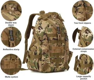 Jungle Leopard 40L Tactical Backpack Men Camping Hiking Bag Reflective Travel Survival MOLLE Climbing Rucksack(ACU)