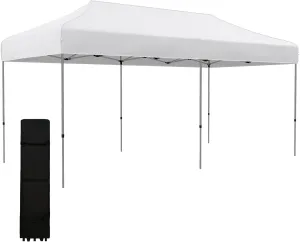 Kaimei 10' x 20' Instant Canopy Tent, Adjustable Height Sunshade Shelter with Wheeled Bag for Parties, Camping, Picnics, Outdoor Events - White