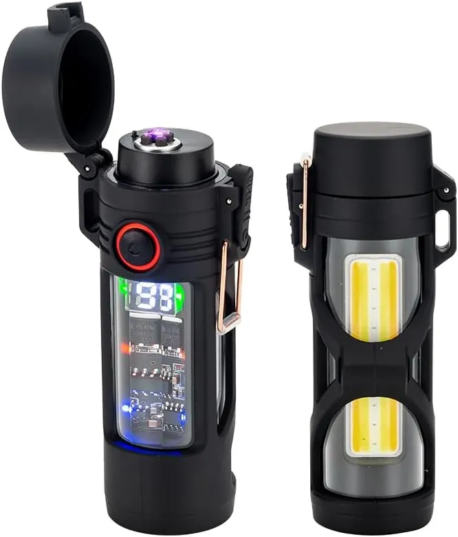KALIMO Windproof Waterproof Plasma Arc Lighter with LED Flashlight – 2-in-1 Rechargeable USB Electric Lighter & Tactical Torch, Flameless, Portable for Camping, Hiking, and Outdoors