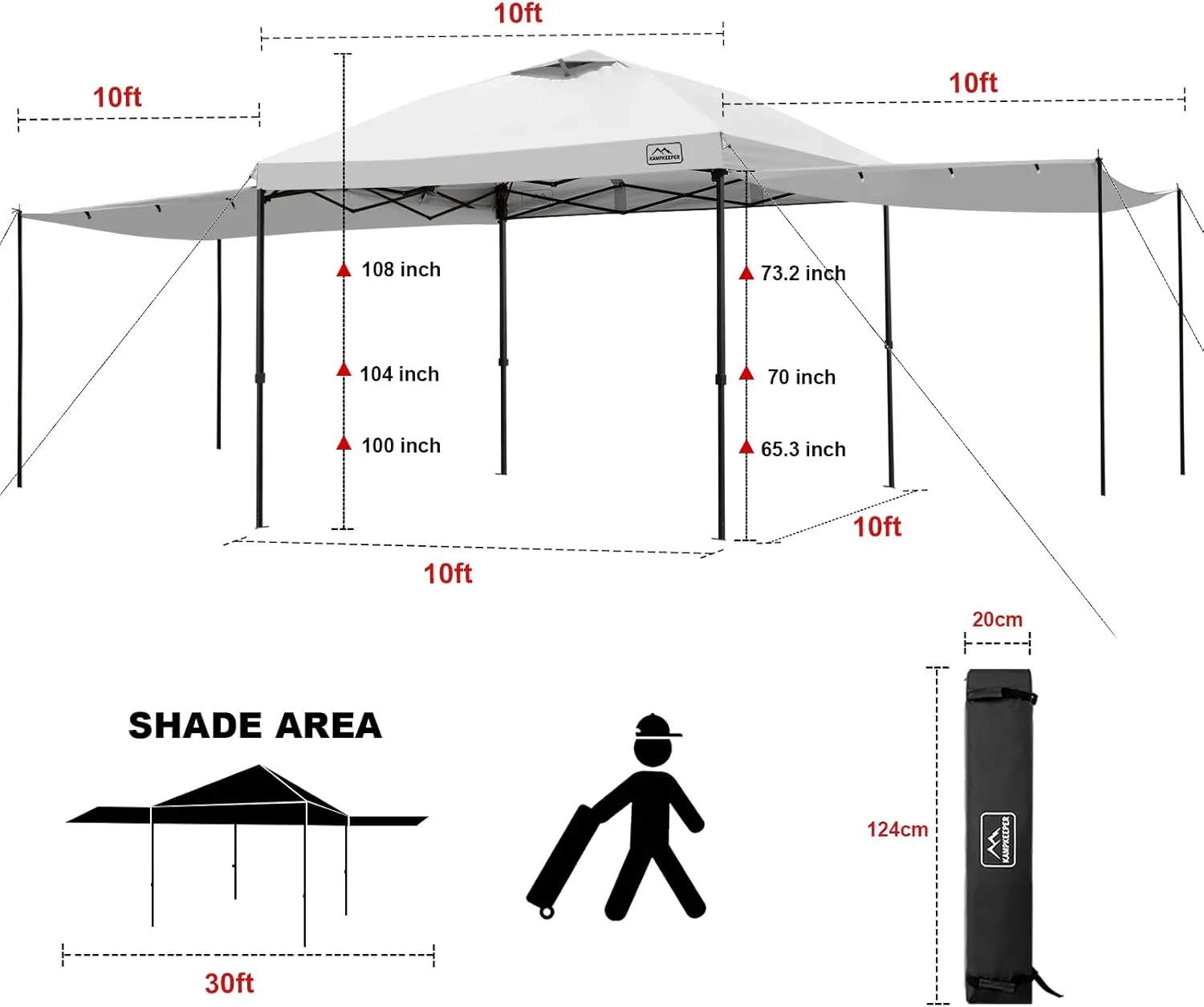 KAMPKEEPER 10x10 Easy Pop Up Canopy Tent with 2 Sidewalls, Instant Outdoor Shade Shelter with 2 PCS Removable 10FT Sun Walls, Quick Setup Waterproof and UV-Resistant for Patio, Camping, Backyard
