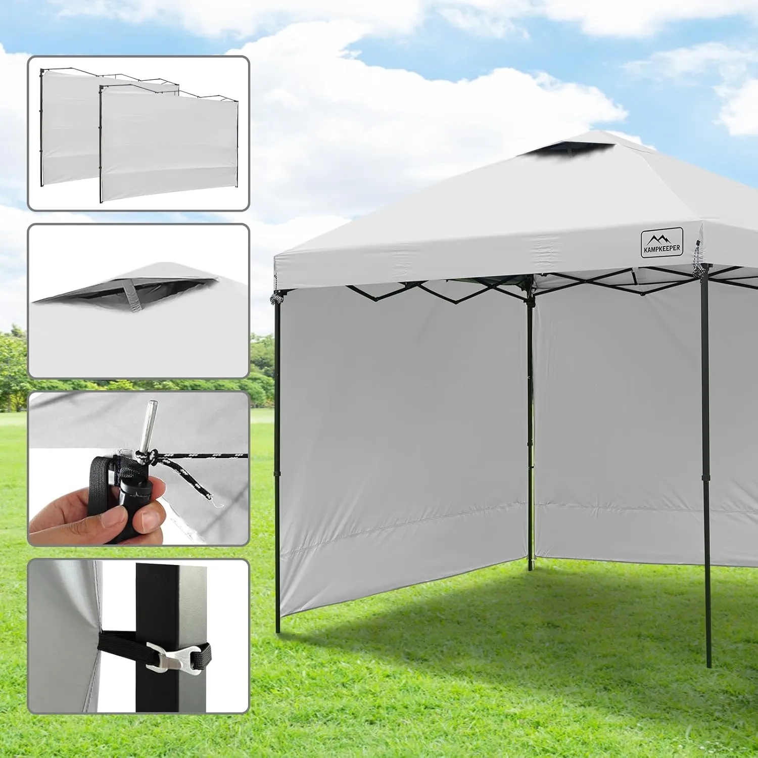 KAMPKEEPER 10x10 Easy Pop Up Canopy Tent with 2 Sidewalls, Instant Outdoor Shade Shelter with 2 PCS Removable 10FT Sun Walls, Quick Setup Waterproof and UV-Resistant for Patio, Camping, Backyard