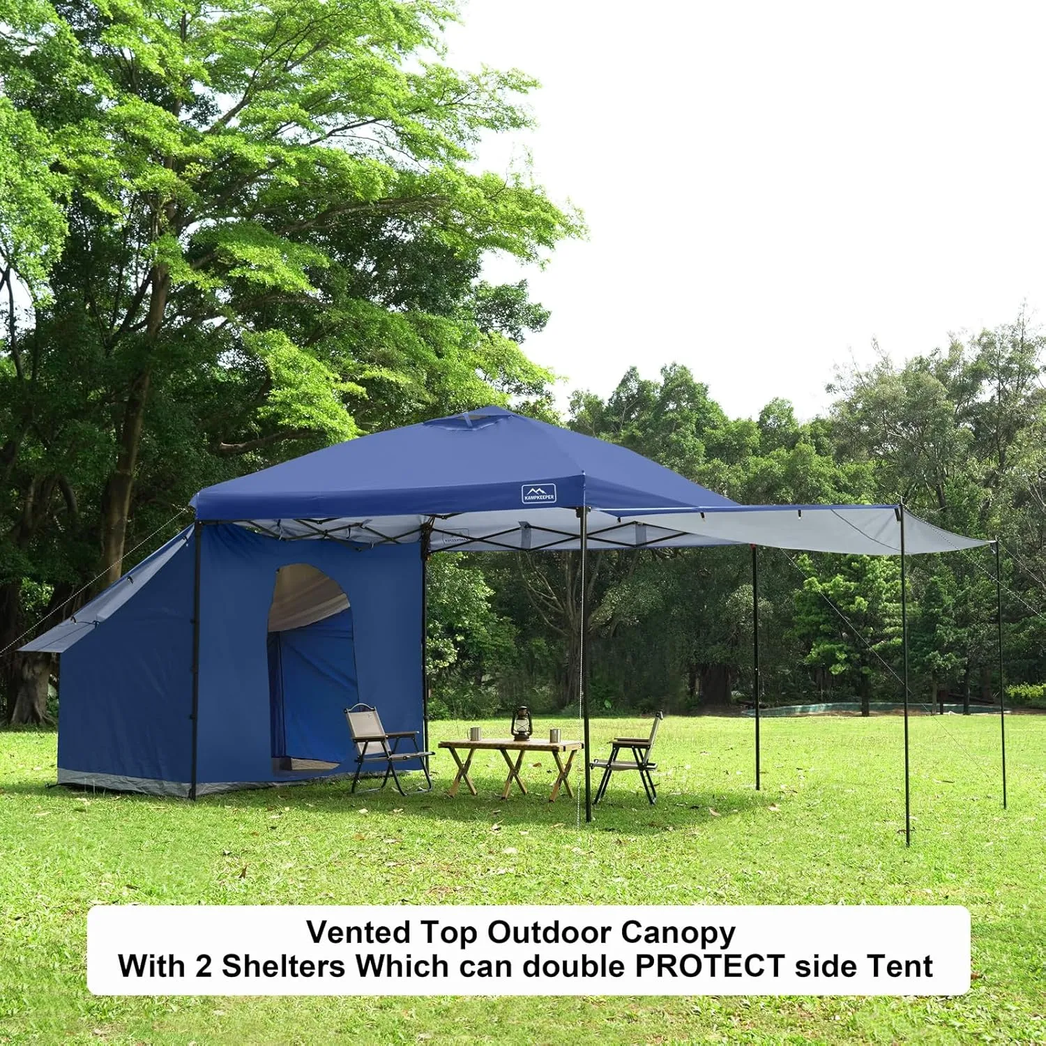 KAMPKEEPER 10x10 Easy Pop Up Canopy Tent with 2 Sidewalls, Instant Outdoor Shade Shelter with 2 PCS Removable 10FT Sun Walls, Quick Setup Waterproof and UV-Resistant for Patio, Camping, Backyard
