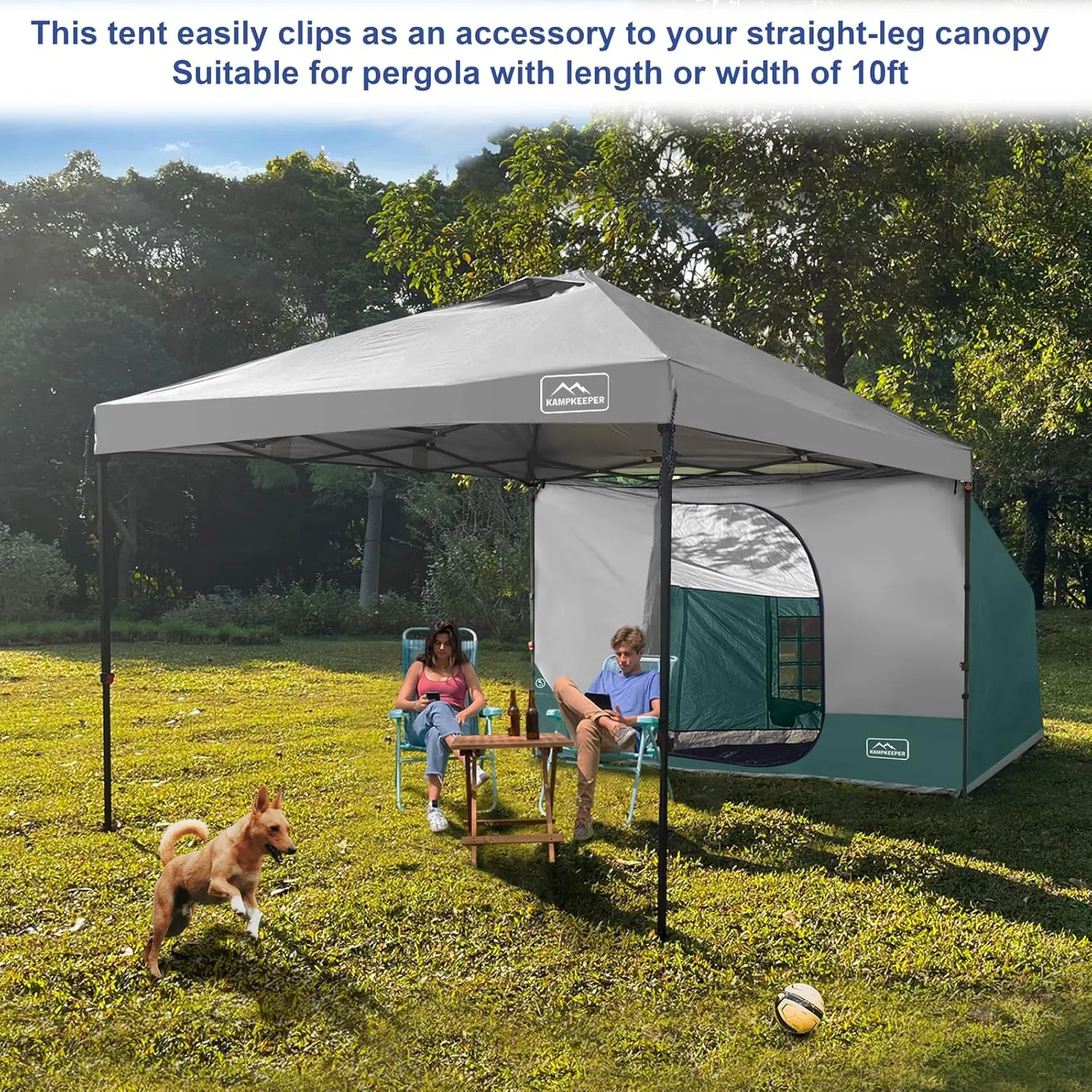 KAMPKEEPER Side Tent,Camping Tent for 10' x 10' Pop Up Canopy, Easy Set Up Gazebo,Compatible with 10' Wide Canopy Tents (Green)