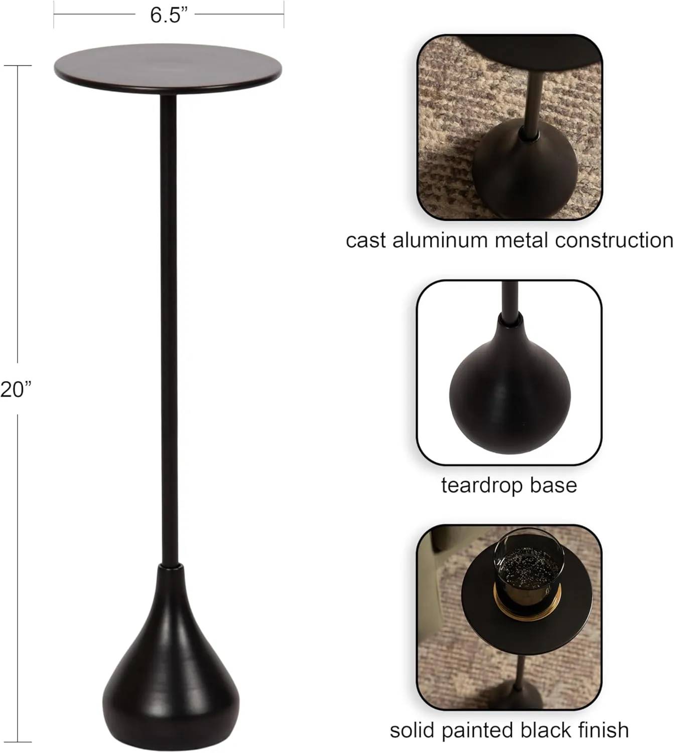 Kate and Laurel Hersi Decorative Modern Pedestal Drink Table, 7 x 7 x 20, Gold, Cast Aluminum Mini Table with Teardrop Base for Use as Small Plant Stand or Living Room Martini Table