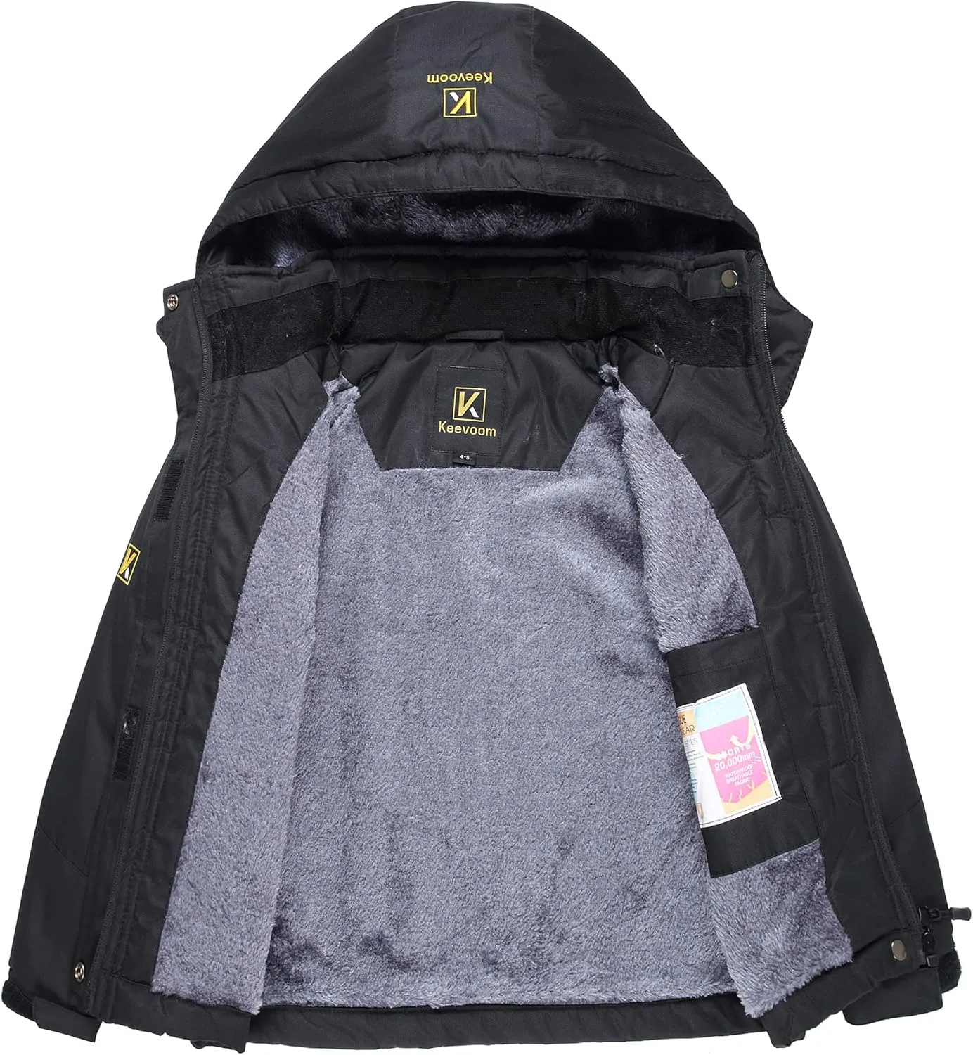 Keevoom Girl's Waterproof Ski Jacket Fleece Snow Coat Windproof Warm Winter Snowboarding Jacket with Removable Hood