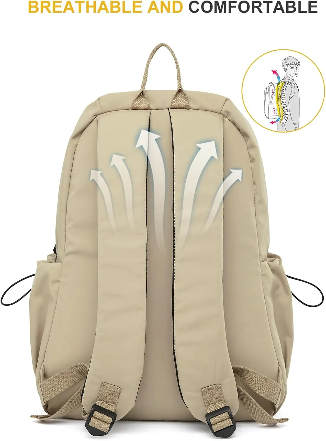 Khaki Backpack Waterproof Laptop Backpack College High Bookbag Lightweight Water-resistant Simple Casual Daypack Gym Backpack Men Women