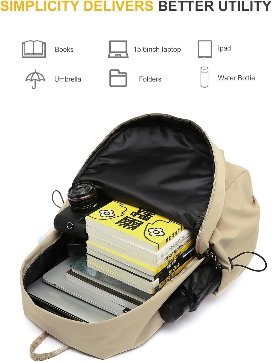 Khaki Backpack Waterproof Laptop Backpack College High Bookbag Lightweight Water-resistant Simple Casual Daypack Gym Backpack Men Women