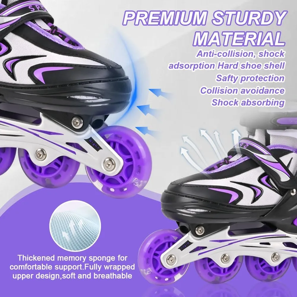 Kids Inline Skates for Boys and Girls, 4 Size Adjustable Inline Skates with All Light Up Wheels for Toddler Kids Beginner Outdoor Indoor Sport