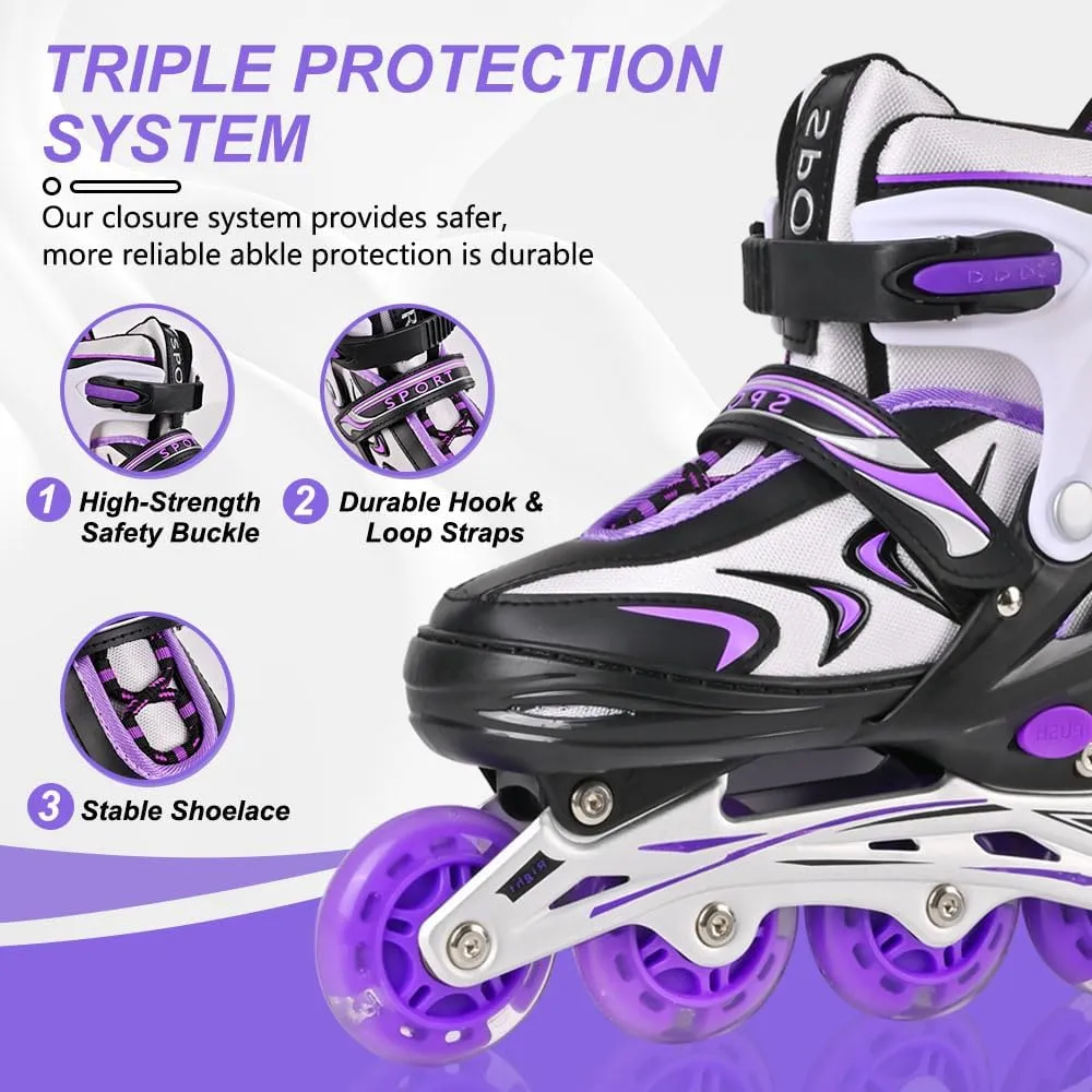 Kids Inline Skates for Boys and Girls, 4 Size Adjustable Inline Skates with All Light Up Wheels for Toddler Kids Beginner Outdoor Indoor Sport