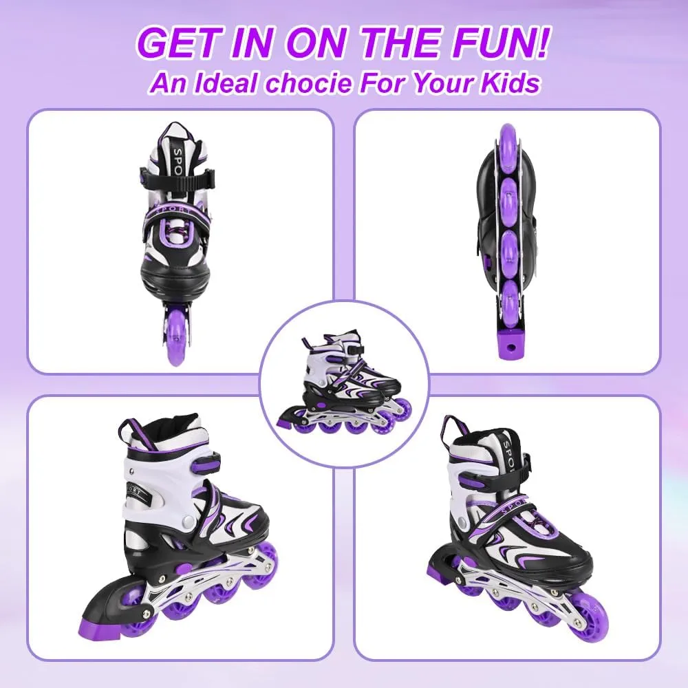 Kids Inline Skates for Boys and Girls, 4 Size Adjustable Inline Skates with All Light Up Wheels for Toddler Kids Beginner Outdoor Indoor Sport
