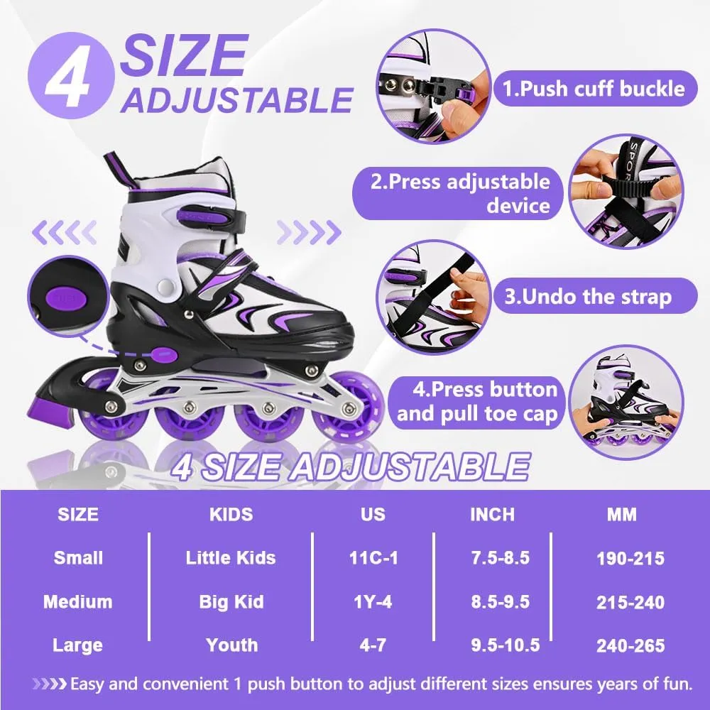 Kids Inline Skates for Boys and Girls, 4 Size Adjustable Inline Skates with All Light Up Wheels for Toddler Kids Beginner Outdoor Indoor Sport