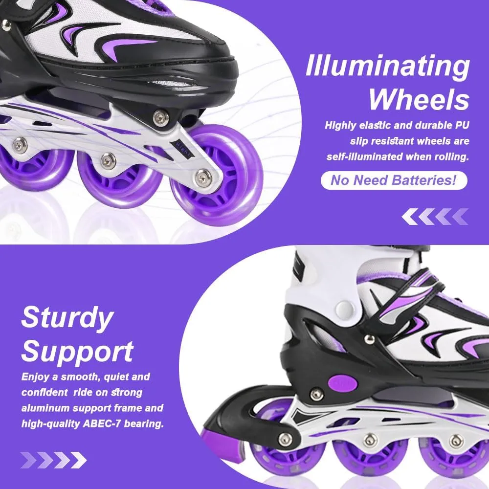 Kids Inline Skates for Boys and Girls, 4 Size Adjustable Inline Skates with All Light Up Wheels for Toddler Kids Beginner Outdoor Indoor Sport