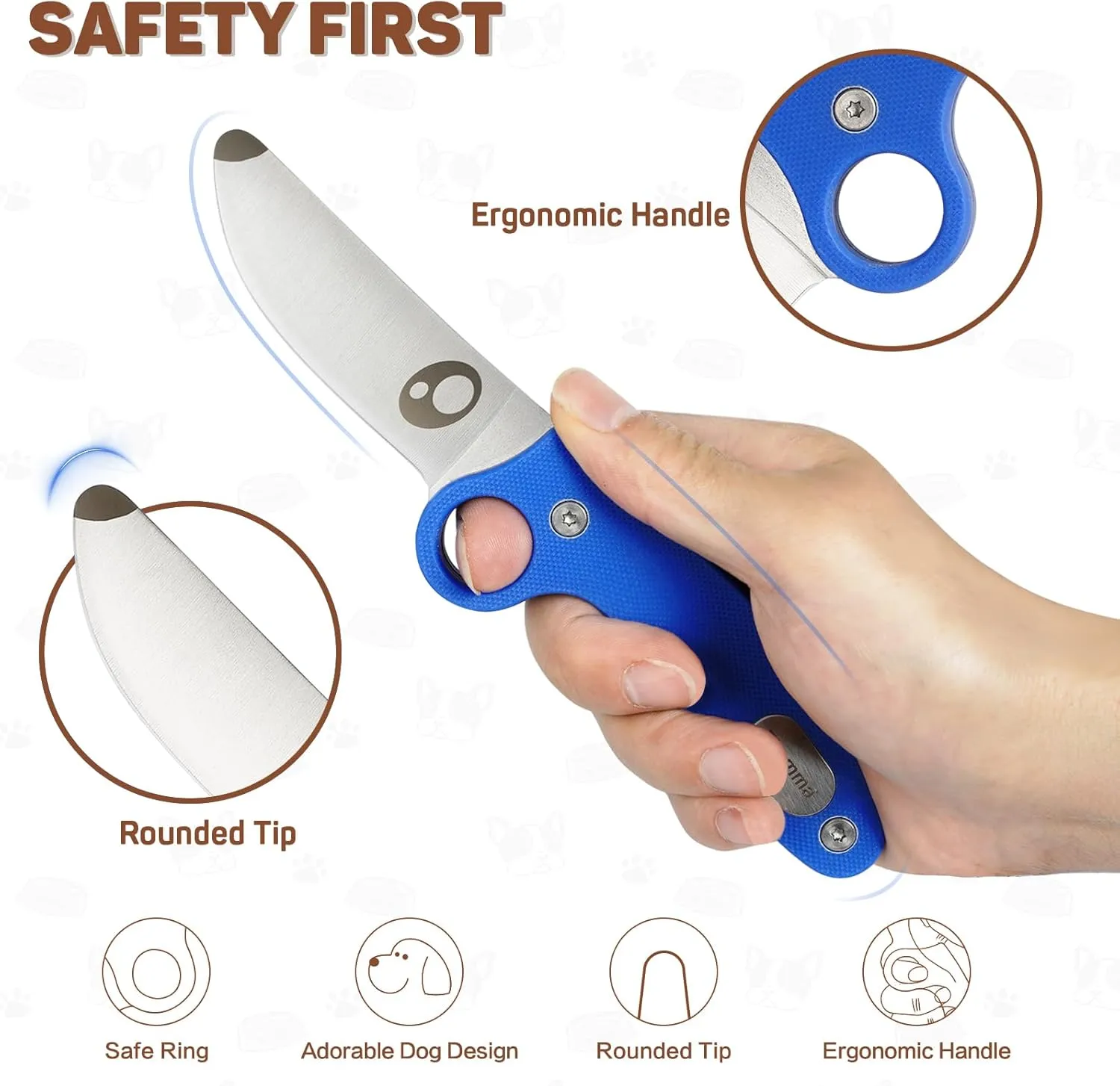 Kids Knife Boy Scout Knife with Educational Ring & Sheath & Rounded Tip - Whittling Knife Blue G10 Handle for Boys 8-12 First Сamping Cutting