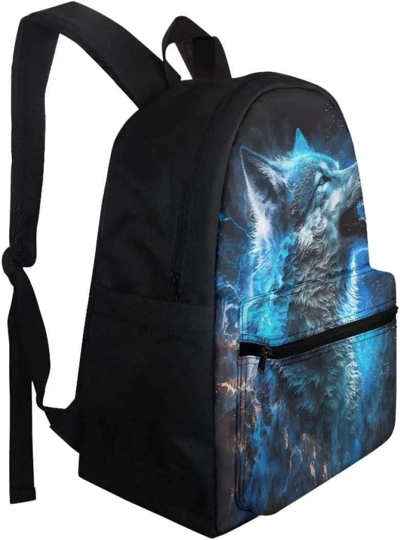 KIDVOVOU Cool Blue Howling Wolf Backpack for School Boys Kids lightweight School Bag Rucksack Laptop Backpack Travel Daypack