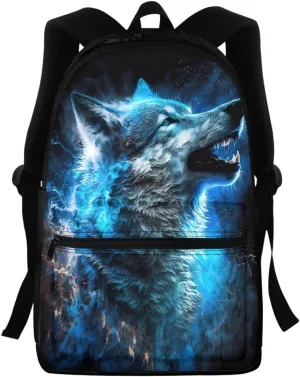 KIDVOVOU Cool Blue Howling Wolf Backpack for School Boys Kids lightweight School Bag Rucksack Laptop Backpack Travel Daypack