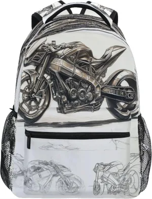 KLL Backpacks for Teenager Waterproof Backpack With Water Bottle Pocket with Chest Strap for College Work Cool Motorcycle