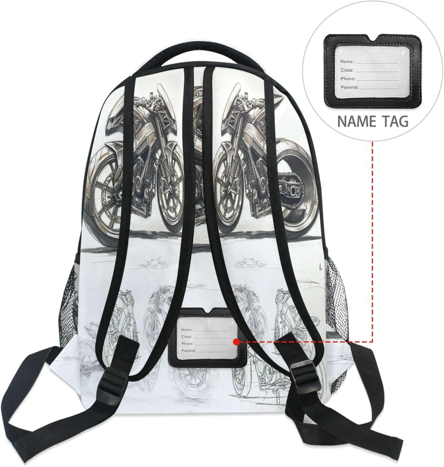 KLL Backpacks for Teenager Waterproof Backpack With Water Bottle Pocket with Chest Strap for College Work Cool Motorcycle
