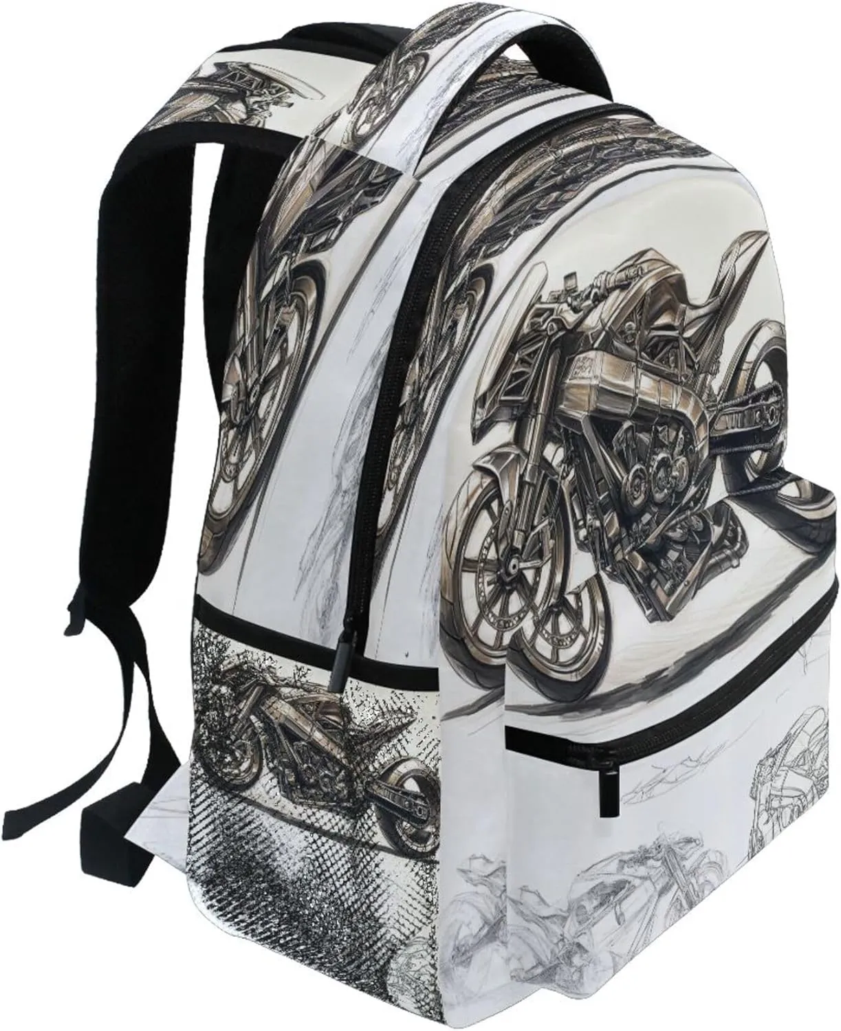 KLL Backpacks for Teenager Waterproof Backpack With Water Bottle Pocket with Chest Strap for College Work Cool Motorcycle