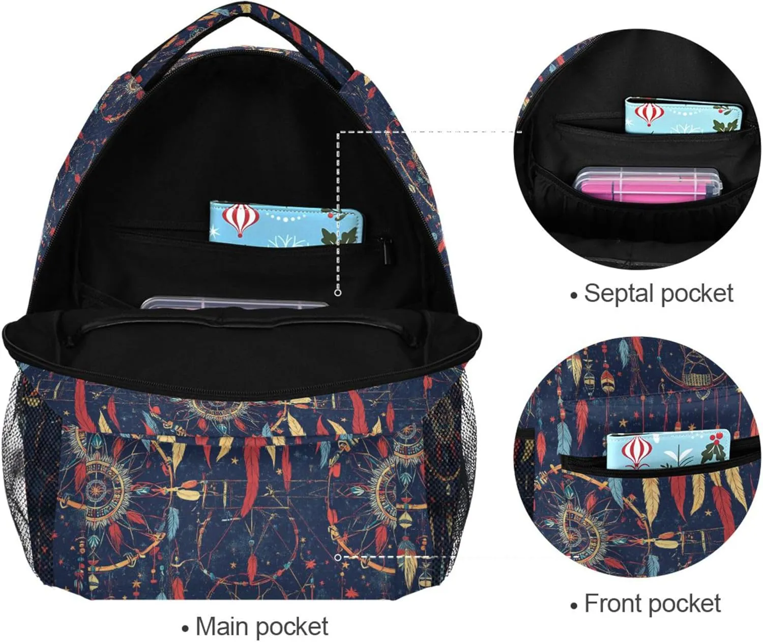 KLL Cute Backpack for Men Women Fashion Sports Backpack with Chest Strap for Business Work College Travel Trip Western Cowboy Dream Catcher Tribal Star Primitive Charm Sparkling