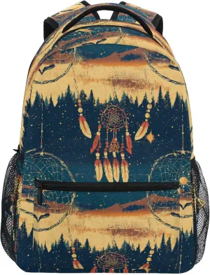 KLL Cute Backpack for Women Men Fashion Vintage Daypacks with Chest Strap for Business Work College Travel Trip Western Cowboy Dream Catcher Tribal Star Tribal Vast Wilderness Sparkling