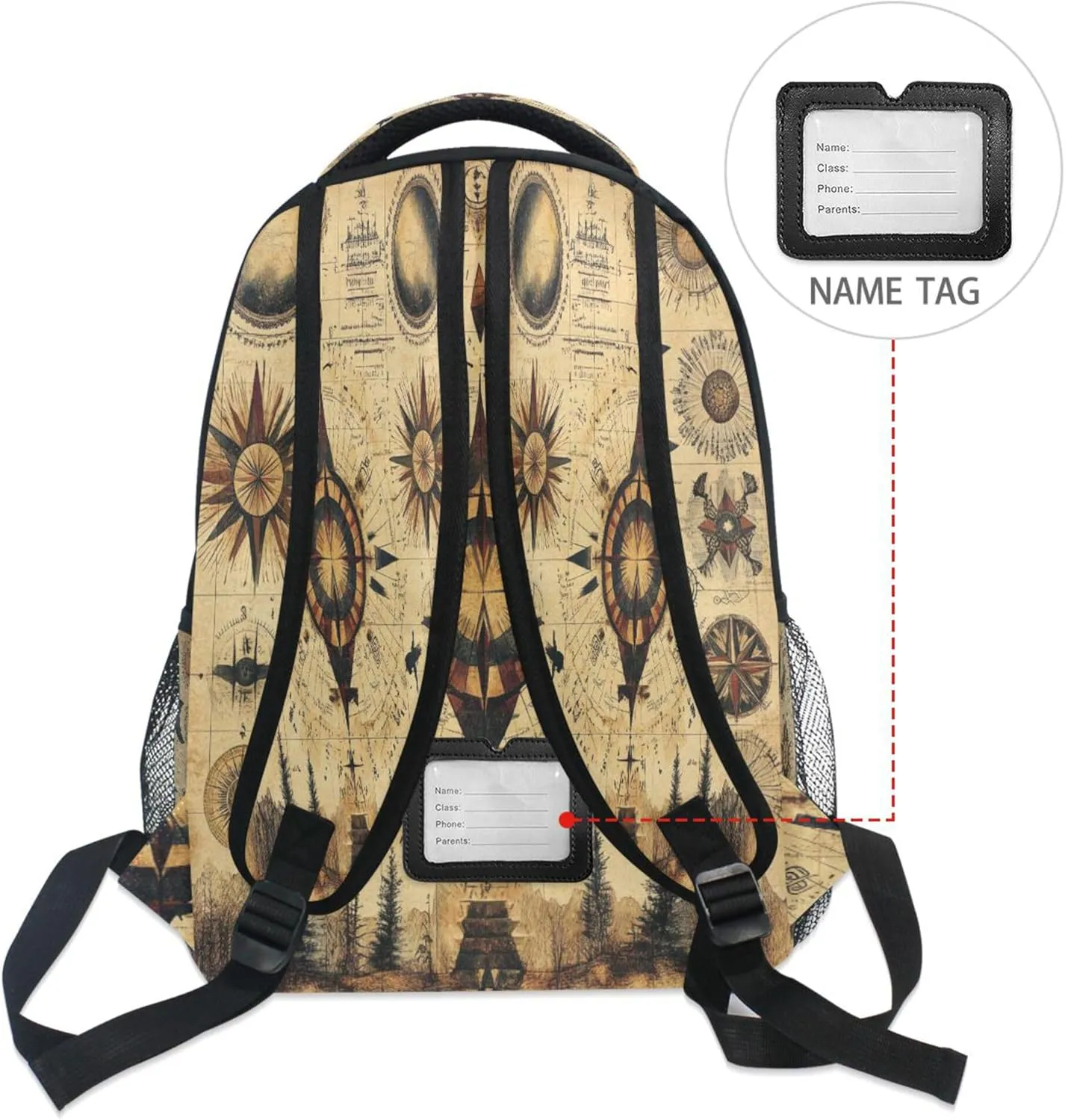 KLL Fun Backpack for Teacher Nurse Waterproof Personal Backpack with Chest Strap for Travel Trip Boho Vintage Geometric Pattern
