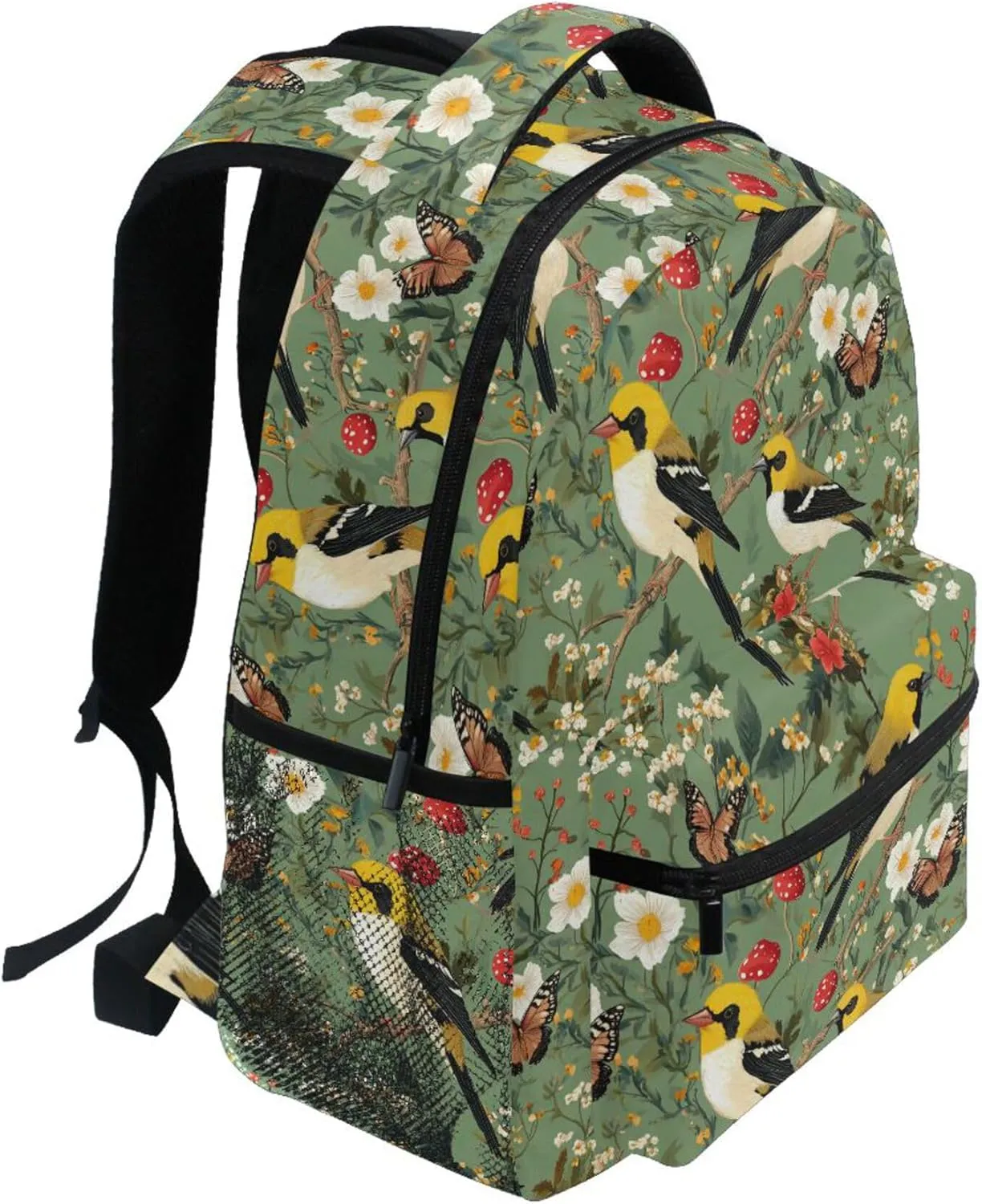 KLL Laptop Backpack for Men and Women Waterproof Sports Backpack with Chest Strap Gift Men & Women Aesthetic Goldfinch Birds Sage Green