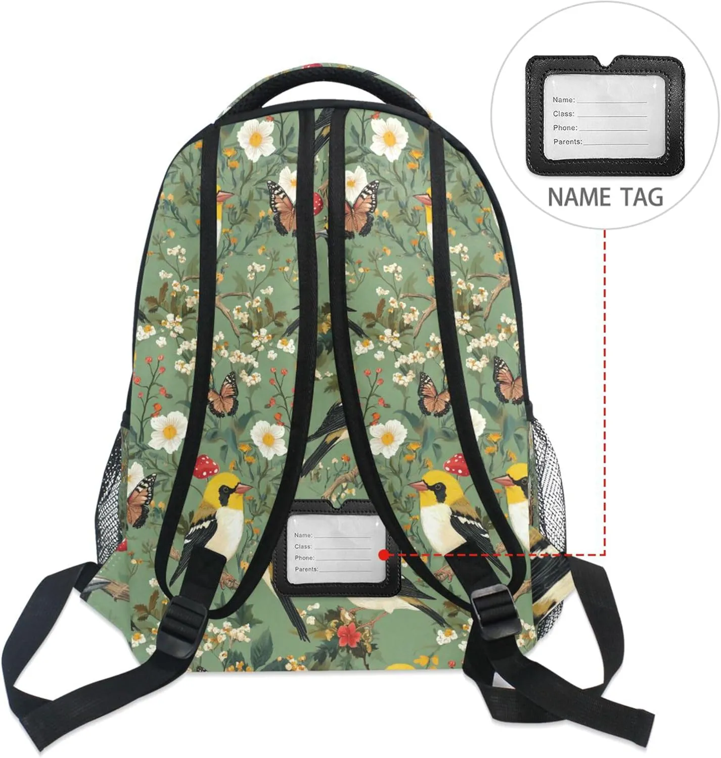 KLL Laptop Backpack for Men and Women Waterproof Sports Backpack with Chest Strap Gift Men & Women Aesthetic Goldfinch Birds Sage Green