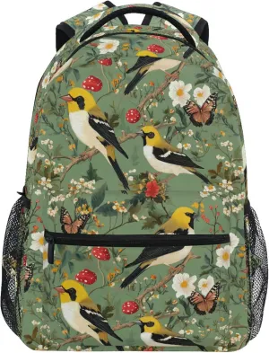 KLL Laptop Backpack for Men and Women Waterproof Sports Backpack with Chest Strap Gift Men & Women Aesthetic Goldfinch Birds Sage Green