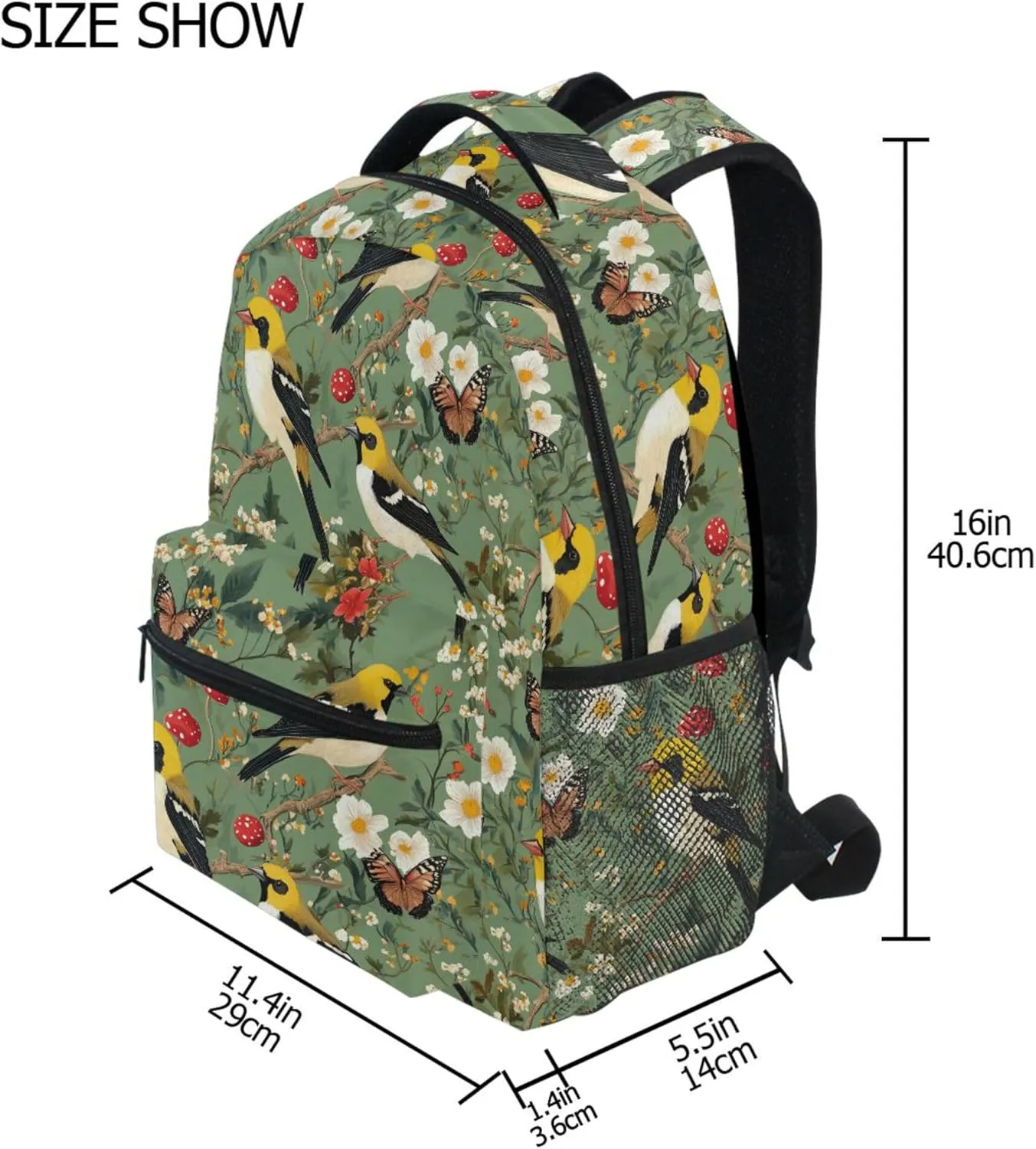 KLL Laptop Backpack for Men and Women Waterproof Sports Backpack with Chest Strap Gift Men & Women Aesthetic Goldfinch Birds Sage Green
