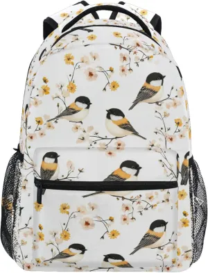 KLL Laptop Backpack for Men Women Fashion School Bag with Chest Strap Gift Men & Women Aesthetic Black - Capped Chickadee Birds White
