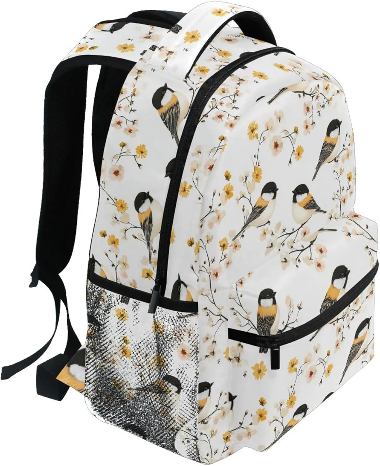 KLL Laptop Backpack for Men Women Fashion School Bag with Chest Strap Gift Men & Women Aesthetic Black - Capped Chickadee Birds White
