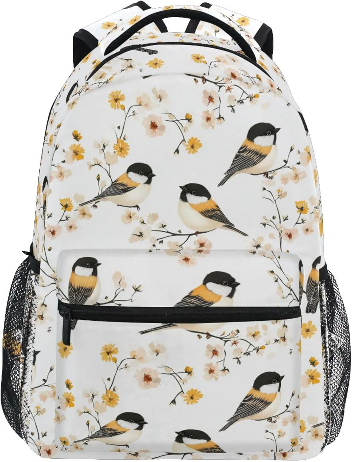 KLL Laptop Backpack for Men Women Fashion School Bag with Chest Strap Gift Men & Women Aesthetic Black - Capped Chickadee Birds White