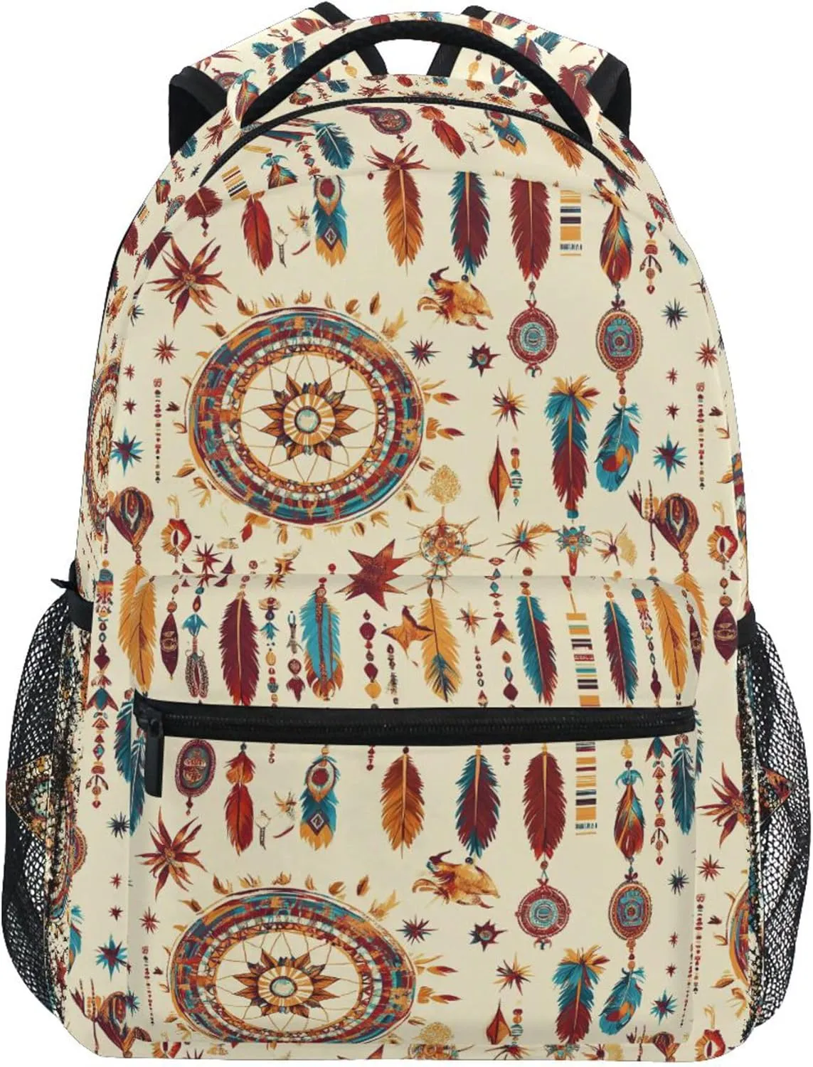 KLL Laptop Backpack for Teacher Nurse Waterproof College School Computer Bag with Chest Strap Gift Men & Women Western Cowboy Dream Catcher Tribal Star Primitive Charm Sparkling