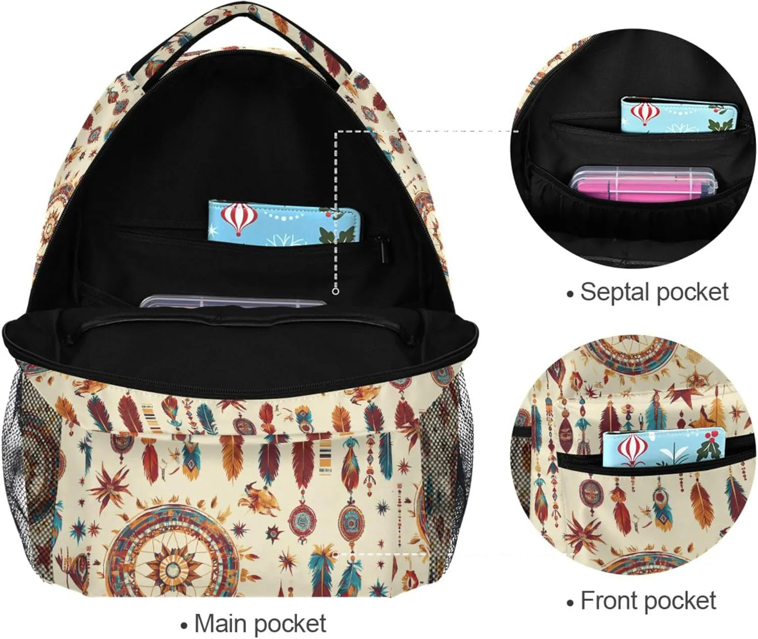 KLL Laptop Backpack for Teacher Nurse Waterproof College School Computer Bag with Chest Strap Gift Men & Women Western Cowboy Dream Catcher Tribal Star Primitive Charm Sparkling