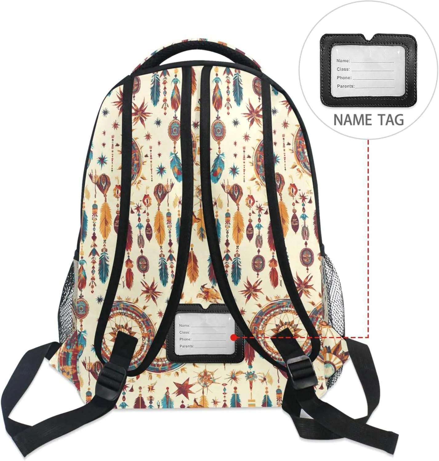 KLL Laptop Backpack for Teacher Nurse Waterproof College School Computer Bag with Chest Strap Gift Men & Women Western Cowboy Dream Catcher Tribal Star Primitive Charm Sparkling