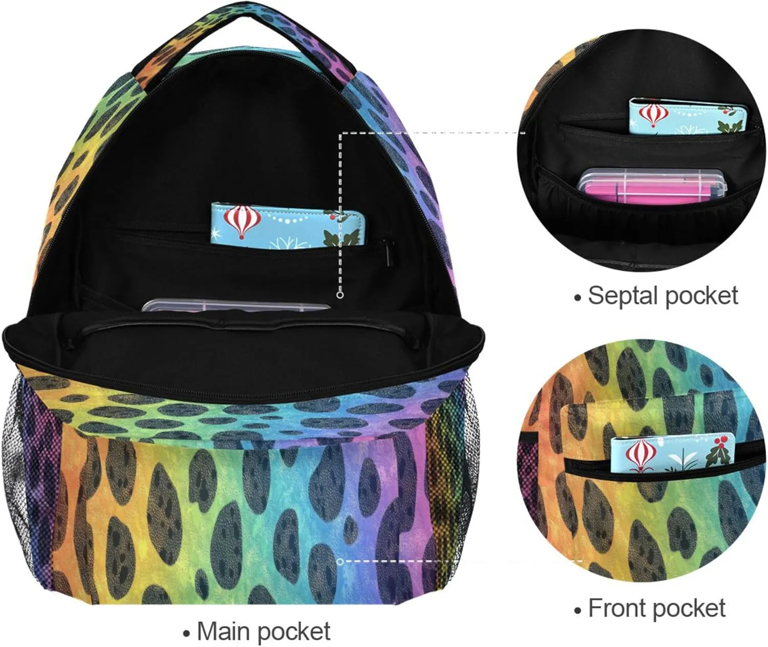 KLL Sport Backpack for Teenager Waterproof Travel Laptop Backpack with Chest Strap for Travel Trip Colorful Leopard