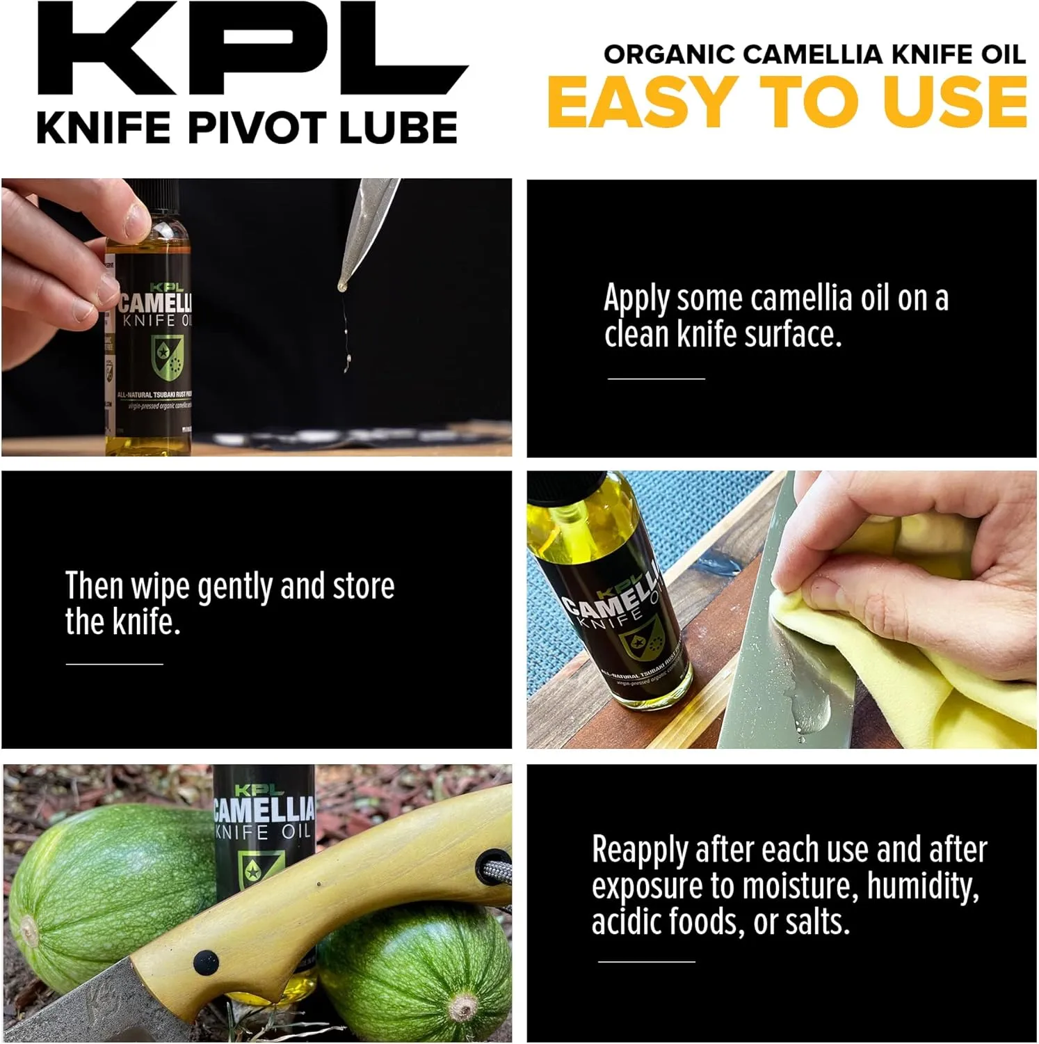 Knife Pivot Lube - Camellia Knife Oil for Blades, Natural Camellia Seed Oil for Carbon Steel Knives, Pure Tsubaki Oil, Knife Honing Oil for Cleaning, Knife Oil for Blade Care 60ml Spray Bottle