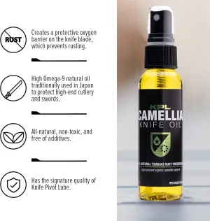 Knife Pivot Lube - Camellia Knife Oil for Blades, Natural Camellia Seed Oil for Carbon Steel Knives, Pure Tsubaki Oil, Knife Honing Oil for Cleaning, Knife Oil for Blade Care 60ml Spray Bottle