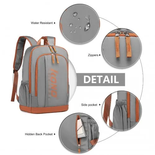 Kono Contrasting Colors Waterproof Casual Backpack With Laptop Compartment - Grey