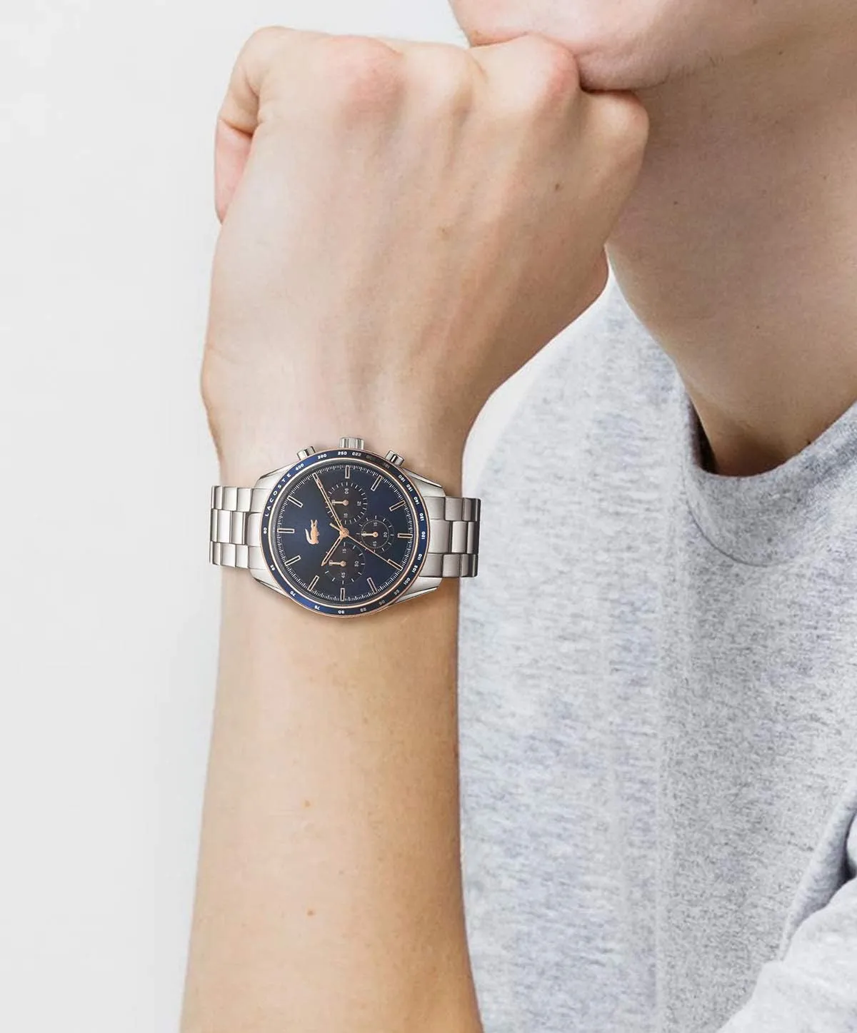 Lacoste Boston Men's Chronograph Watch - Classic Stainless Steel - Tachymeter - Water Resistant up to 5ATM/50 Meters - Modern Design for Him - 42mm