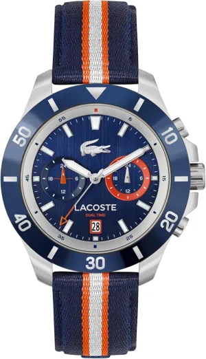 Lacoste Toronga Men's Multifunction Watch, Nylon Wristband, Water Resistant up to 5ATM/50 Meters, Sporty Styled Watch for Him, 44mm