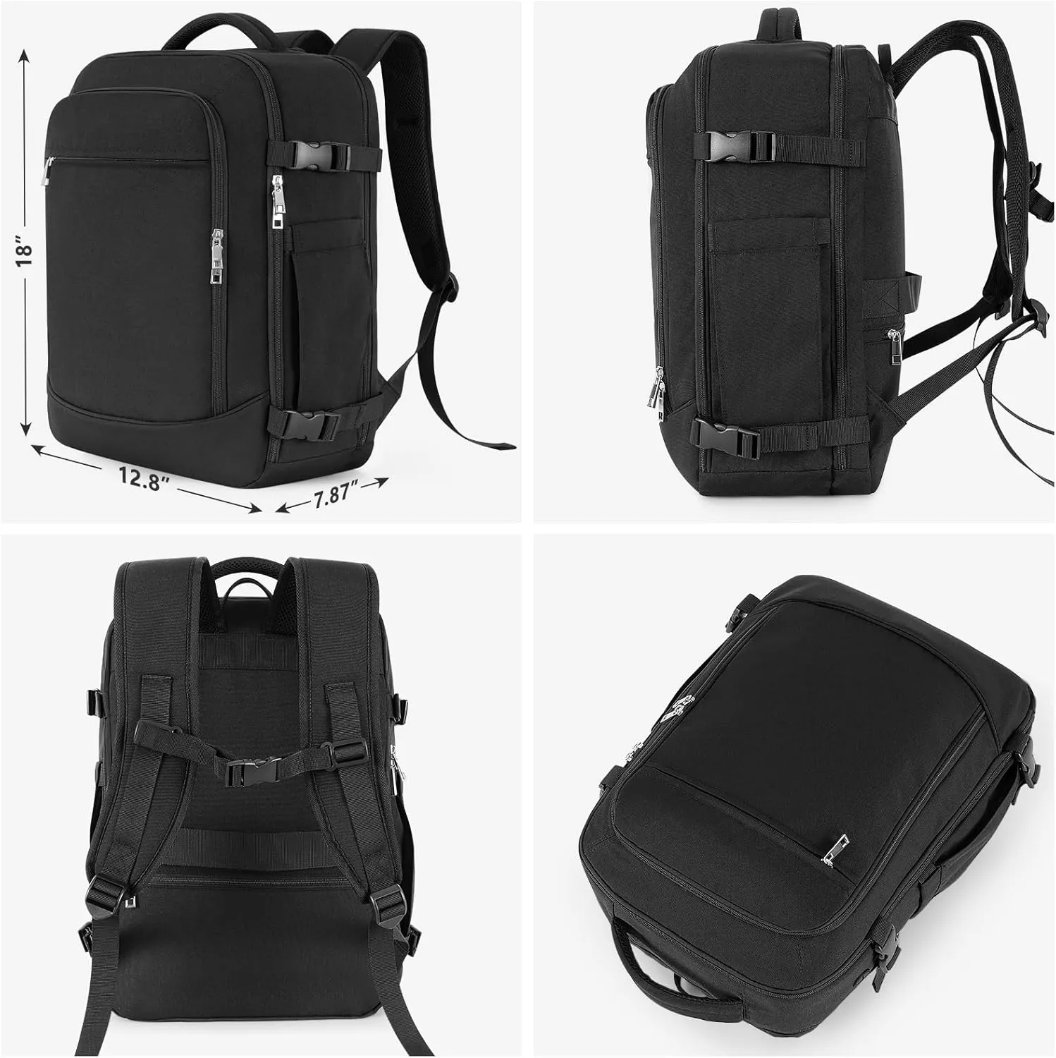 Large Backpack for Men Women, Travel Backpack Flight-approved Personal Item Size, 40L Carry on Backpack Casual Daypack, Black