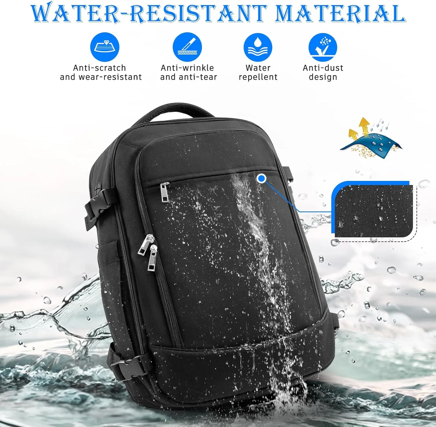 Large Backpack for Men Women, Travel Backpack Flight-approved Personal Item Size, 40L Carry on Backpack Casual Daypack, Black