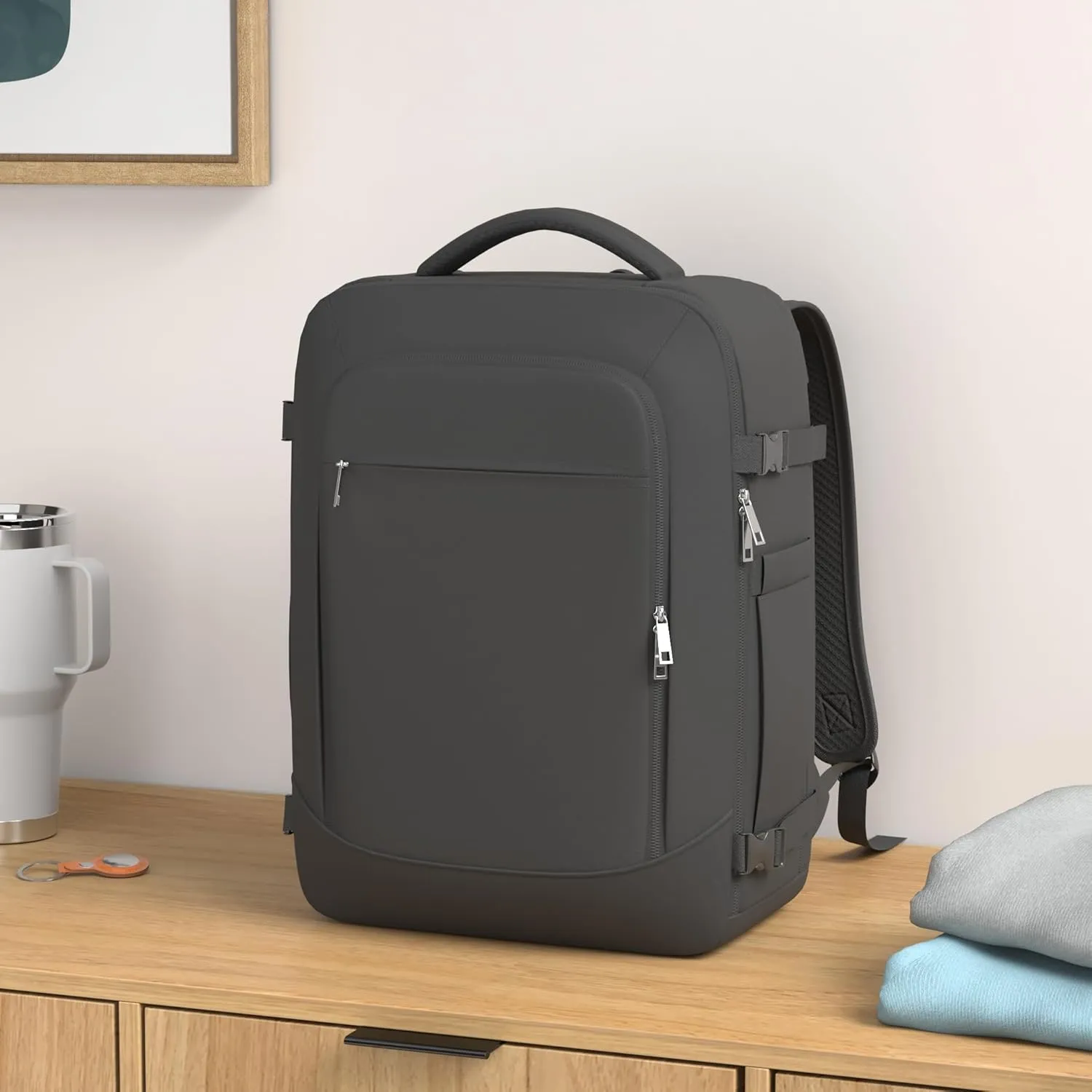 Large Backpack for Men Women, Travel Backpack Flight-approved Personal Item Size, 40L Carry on Backpack Casual Daypack, Black