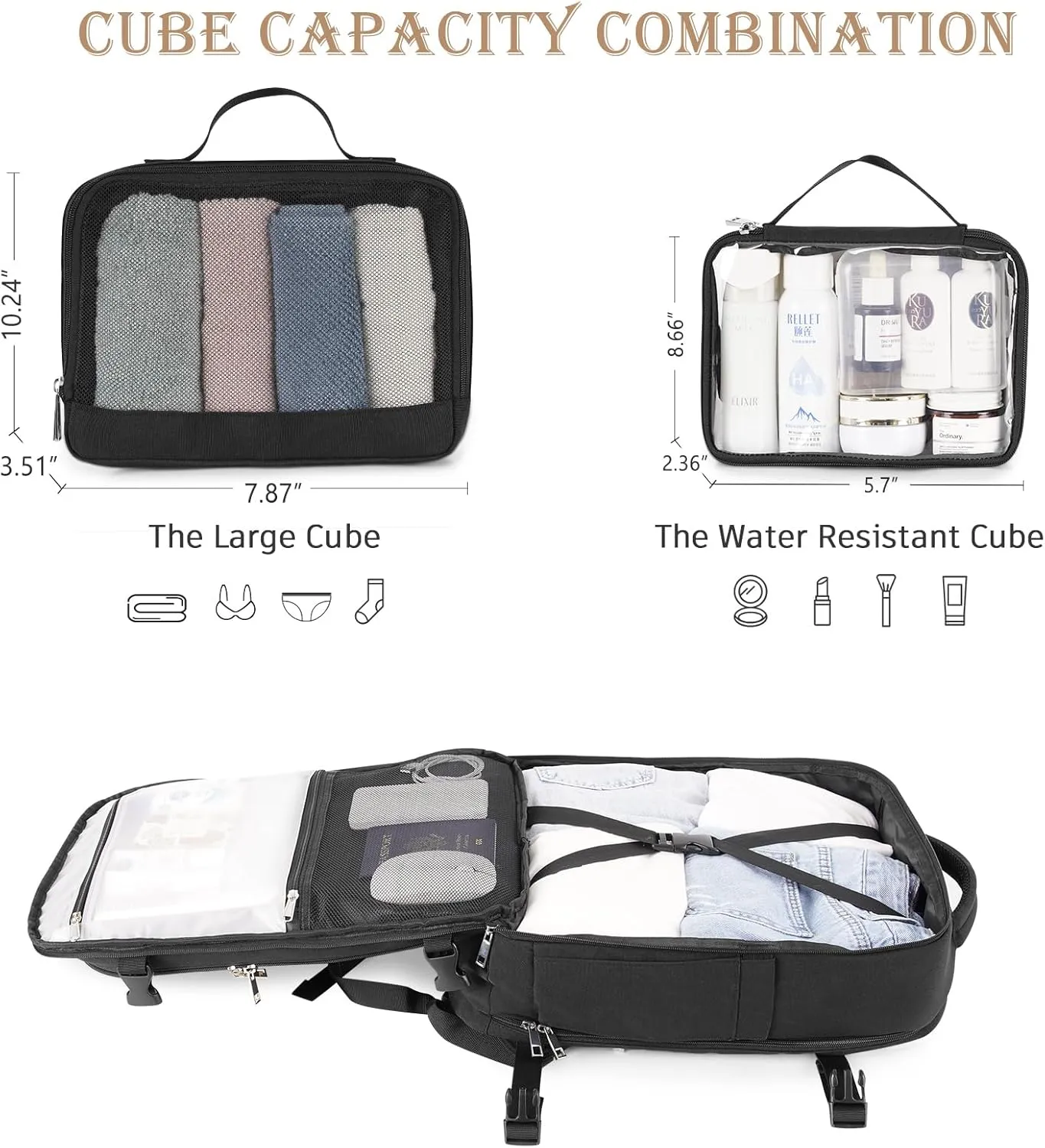 Large Backpack for Men Women, Travel Backpack Flight-approved Personal Item Size, 40L Carry on Backpack Casual Daypack, Black