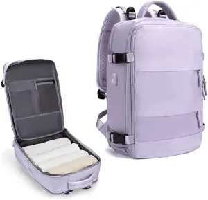Large Capacity Backpack for Traveling on Airplane with Shoe Pouch Women Men Travel Hiking Outdoor Sport Backpack (Purple)
