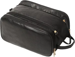 Large Makeup Bag 11.4X6.5X6 inch big Travel Cosmetic bag for Women, Portable Waterproof Toiletry Bag with 8 Compartments and Makeup Brush Holder, for Traveling and Camping (Black)