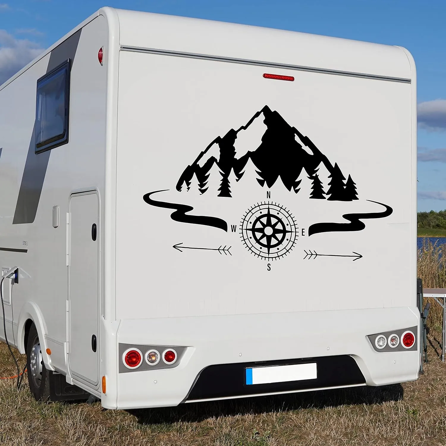 Large Vinyl Wall Decal Mountains Compass Camping Forest Camp Decor Art Stickers Mural (ig5651)